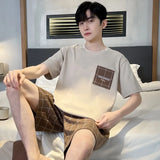 Cartoon Mens Nightwear Summer Comfortable Sleepwear Sleeping Tops Shorts 2 Pieces Pijamas Set Man Leisure Homewear Male Dropship