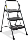 3 Step Ladder, GOLYTON Folding Step Stool with Anti-Slip Wide Pedal & Convenient Handgrip, 500lbs Capacity Steel Ladder