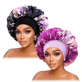 2PCS/LOT Large Satin Printed Wide-Brimmed Nightcap Elastic Head With Round Hat Women Multicolor Fashion Beauty And Hair Care Cap