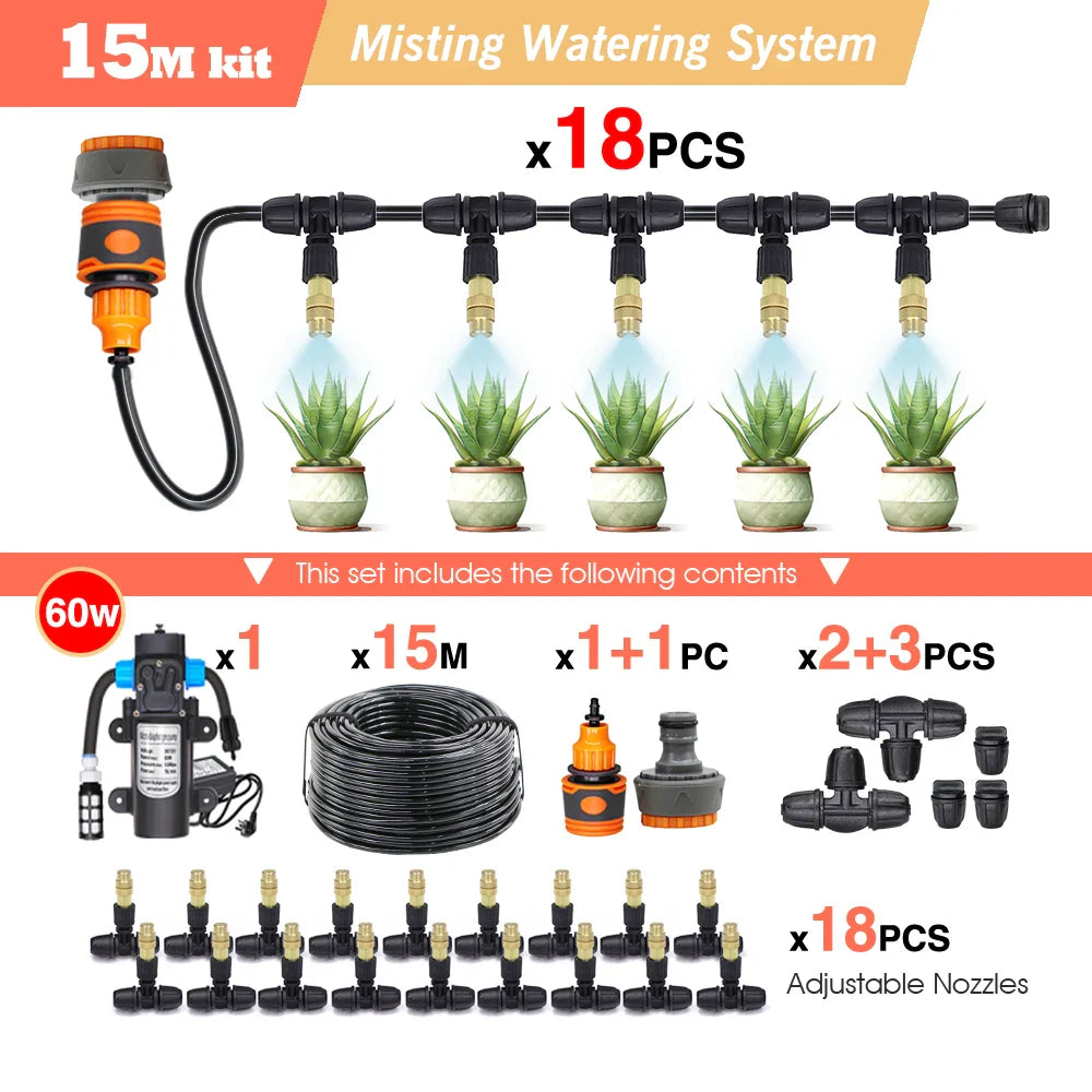 30-5M Garden Adjustable Brass Nozzle Misting Watering System 45/60/80/100W Self-Priming Pump Automatic Cool Irrigation Equipment