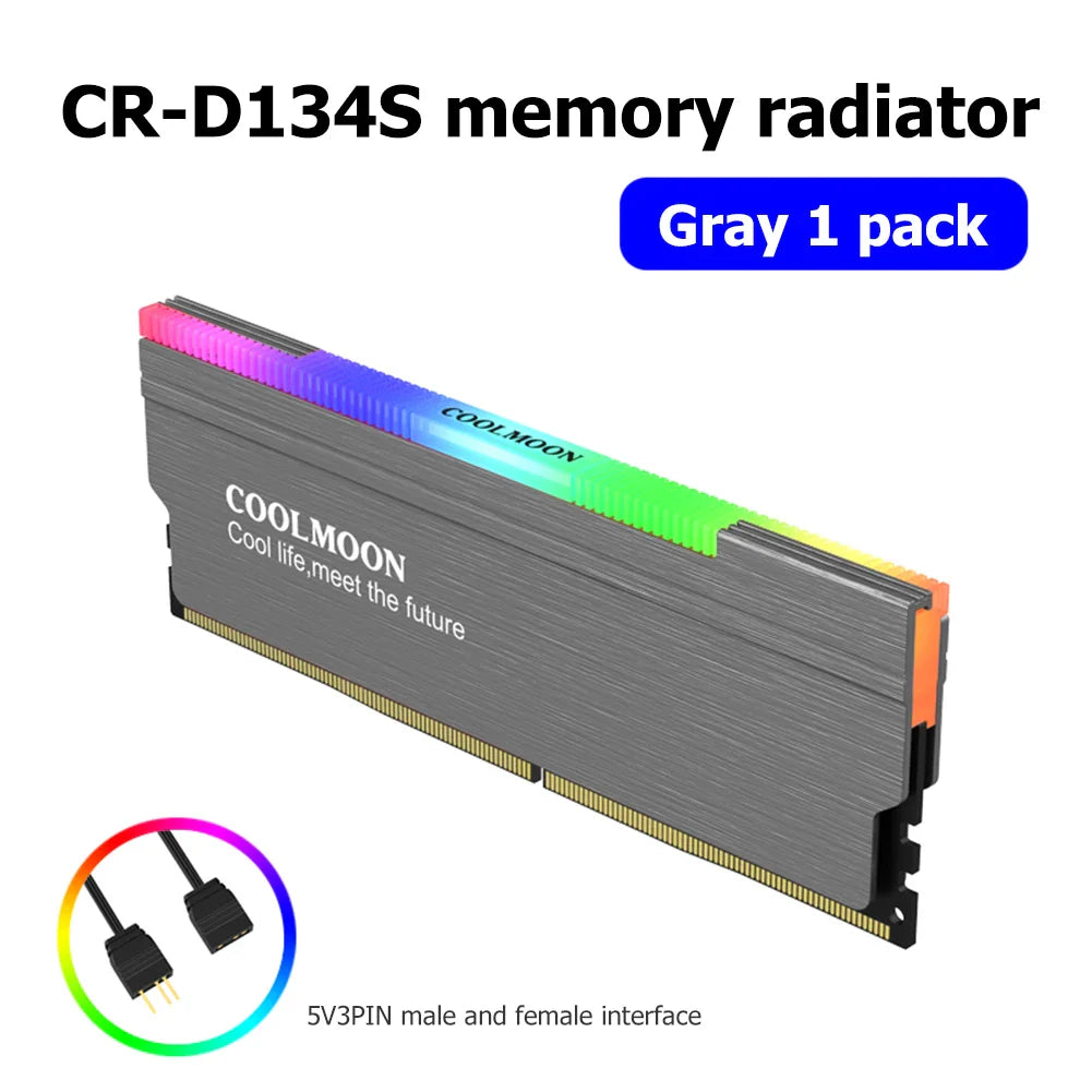 COOLMOON CR-D134S RAM Heat Spreader 5V 3PIN Male/Female Addressable Memory Cooler Heatsink Support RGB Controller for Desktop PC