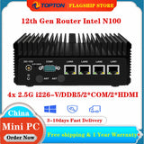 12th Gen Firewall PC Soft Router Intel N100 4x 2.5G i226-V LAN DDR5 2*COM Industrial Fanless Barebone Mini PC Efficient cooling