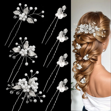 Pearl Flower Hairpin Side Comb Golden Leaf Shaped Alloy Tiaras Wedding Bride Insert Hair Clips Hair Jewelry Bride Headwear