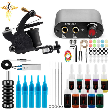 Tattoo Machine Set Beginner Practice Set Tattoo Needles Pigment Foot Pedal Power Cord Tattoo Equipment Supplies Shader Liner Kit