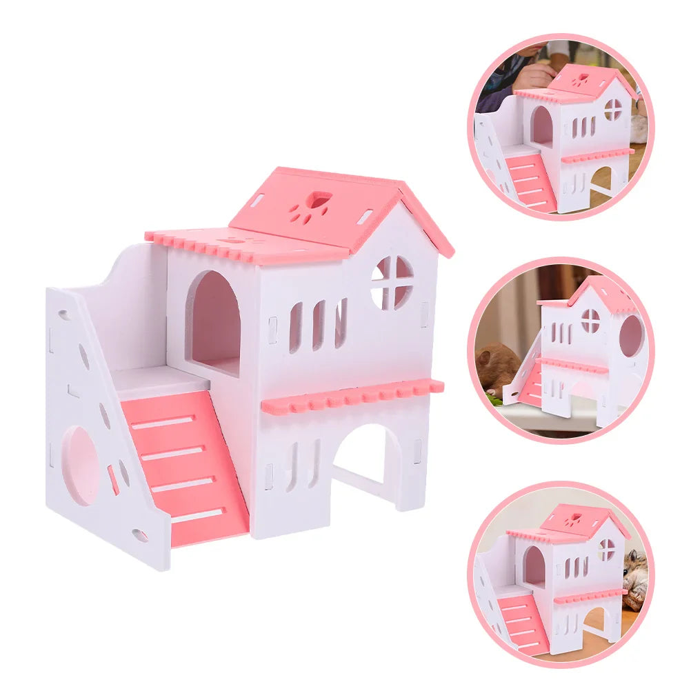 2 Pcs Hamster Double-Deck Villa Small House Rat Cage Accessories Hideout Wear-resistant Pvc Toys Supplies