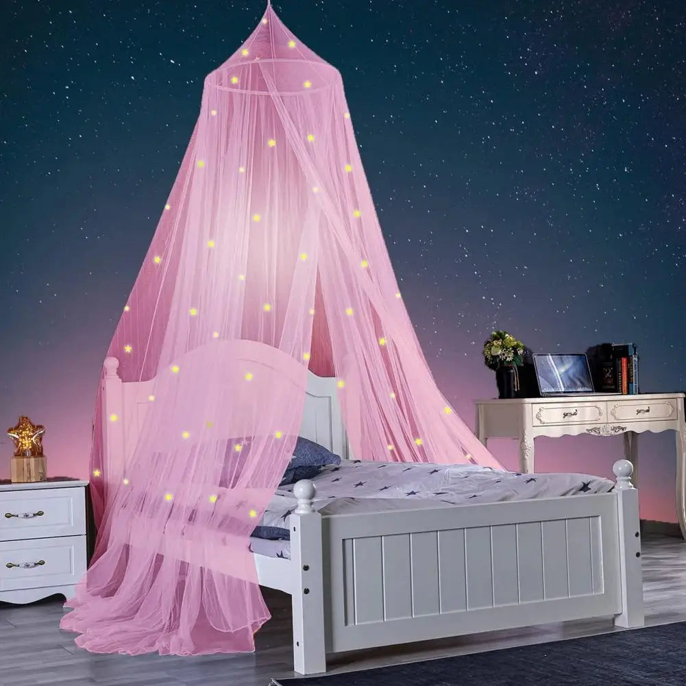 1 Set Convenient Bed Canopy Polyester Bedcover Curtain Glow-in-the-dark Protection Summer Girls Stars Bed Net Canopy