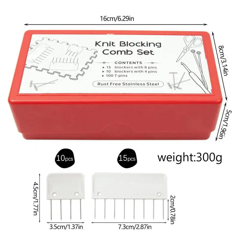 Knit Blockers Set Stainless Steel Knitting Blocking Mats and Pins with 2 Different Sizes for DIY Knit Crocheting Supplies