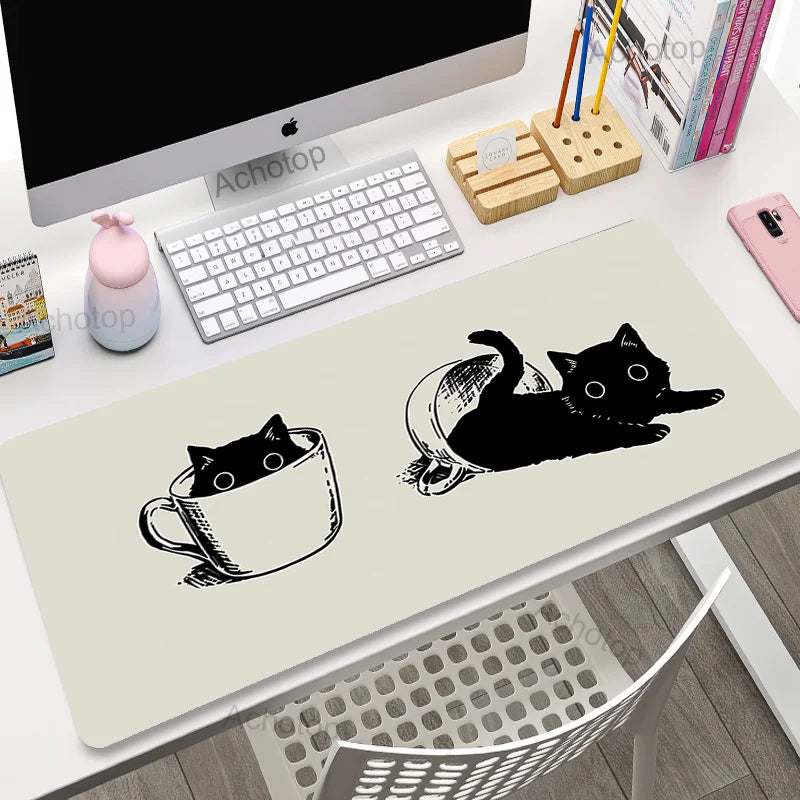 Cute Japan Cat Mouse Pad Large Gamer Mousepad DeskMat Computer Gaming Accessories Art Carpet 900x400 Play Mats Anime Office Mat