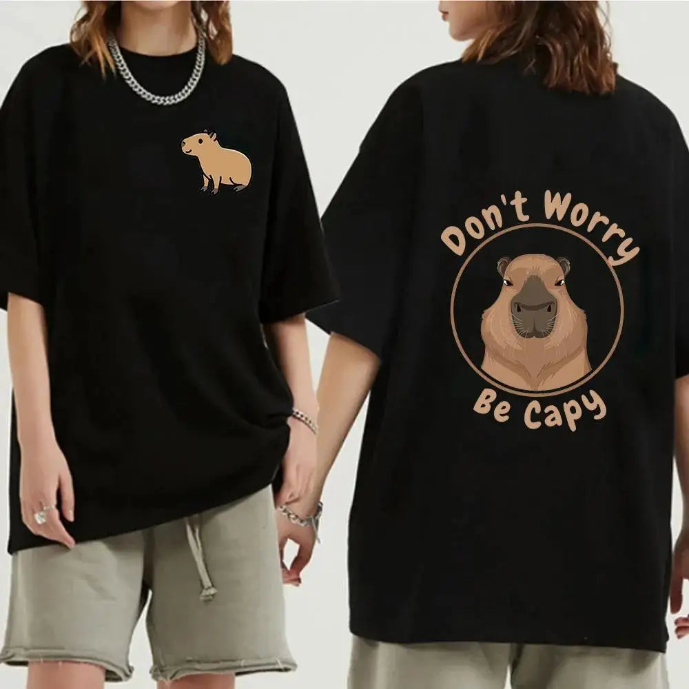 Funny Animals Capybara Cartoon Print T Shirt WomenMen Cotton Plus Size Tops T-shirt Y2k Unisex Fashion Harajuku Tees