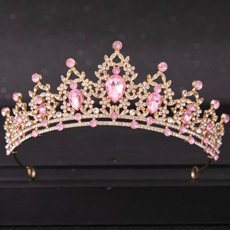 Pink Crystal Tiaras And Crowns For Women Bride Pink Rhinestone Prom Diadem Crown Tiara Bridal Wedding Hair Accessories Jewelry