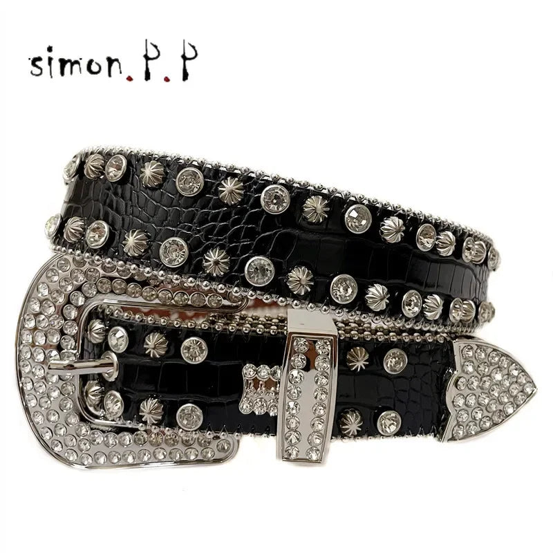 Punk Western Rhinestone Belts for Women Luxury Diamond Strap Cowgirl Cowboy Bling Crystal Pin Wide Buckle Studded Y2K Mens Belts