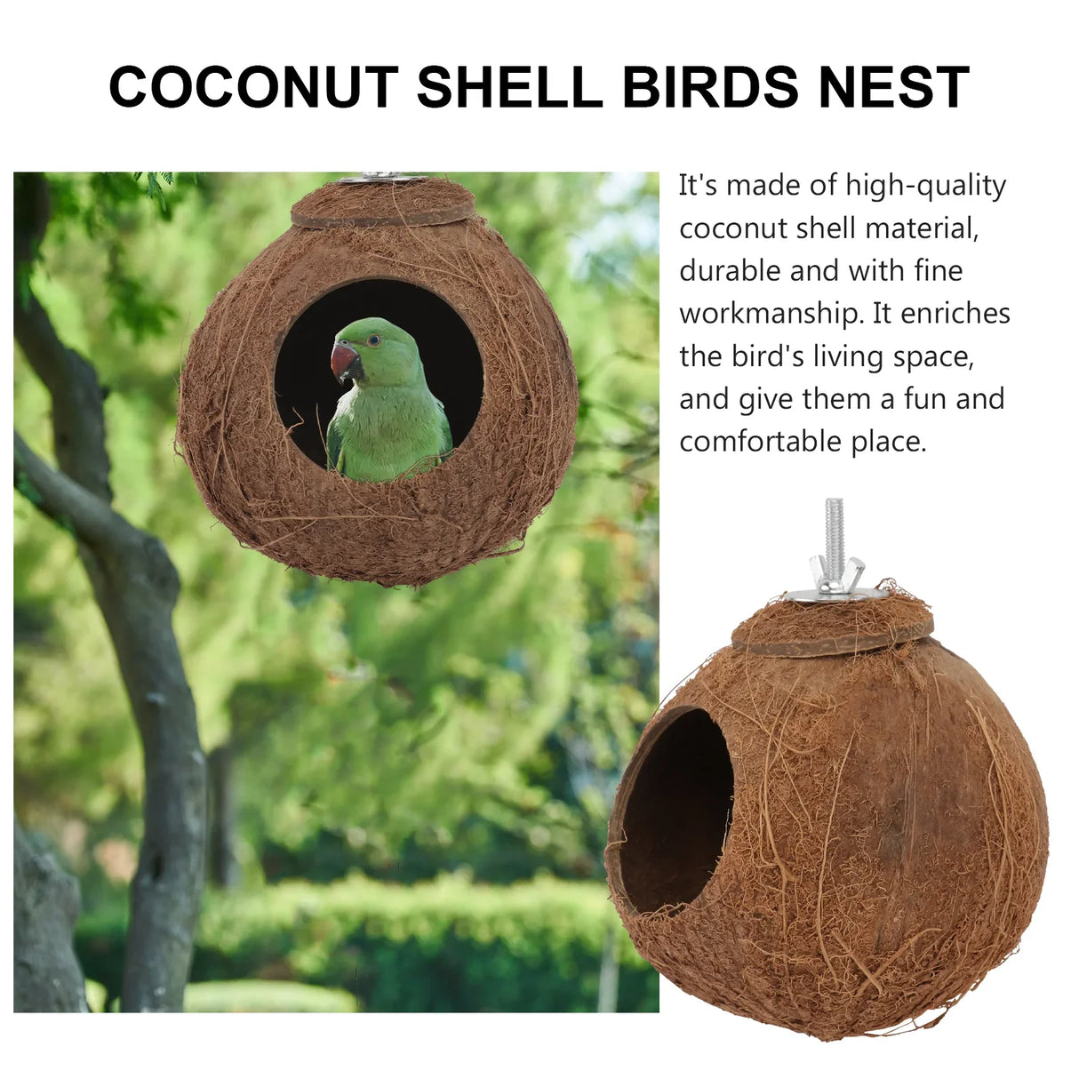 Coconut Shell Bird Nest Coco Birds House Parrots Hide Hut Habitats Decor Parrot Cage Accessories Lovebirds Cockatiel