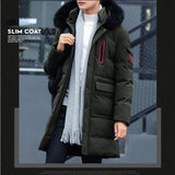 Winter Thick Warm Parka Men Hooded Jacket Mid-length Cotton Padded Jacket Windproof Fur Collar Long Sleeve Slim Coat Windbreaker