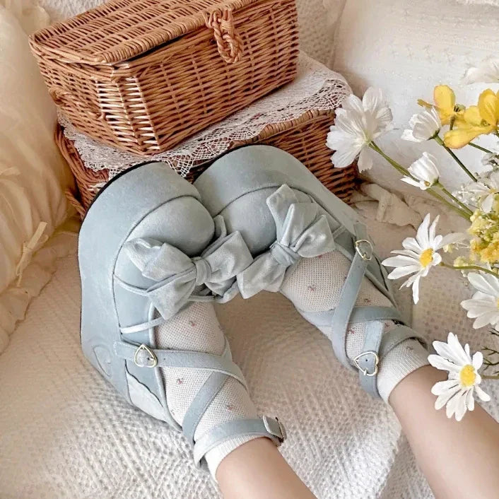 HEYDRESS Cosplay Sweet tea party Mandarin duck shoes Cos Girl Cream Bubbles Bow Kawaii Shoes Lolita Girls High Heel LoliShoes