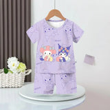 Anime Summer Kids Ice Silk Pajamas Kawaii MyMelodys Kuromis Cinnamorolls Cartoon Short Sleeve Cardigan Loungewear Set