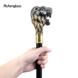 Golden Black Lion Head with Mustache Single Joint Walking Stick with Hidden Plate Self Defense Fashion Cane Plate Crosier 93cm