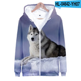 Animal Dog Husky 3D Print Zip Up Hoodie Women Men Harajuku Sweatshirt Streetwear Hip Hop Zipper Hooded Jacket Male Tracksuit