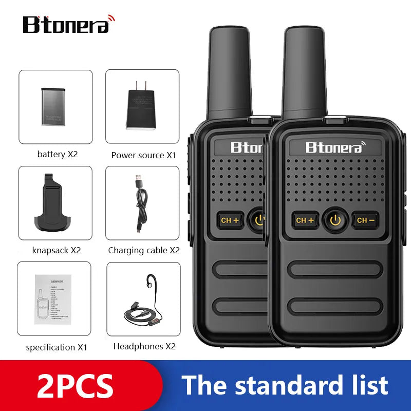 Btoera 2 Pcs Mini Walkie Talkie PMR 446 Portable Two-way Radio Ht PTT Walkie-talkies 5W 16CH UHF 400-470MHz Portable Radio for