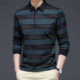 Spring Autumn Men Striped Long Sleeve Polo Shirts Koreon Fashion Smart Casual Male Clothes Basic Streetwear Business Loose Tops