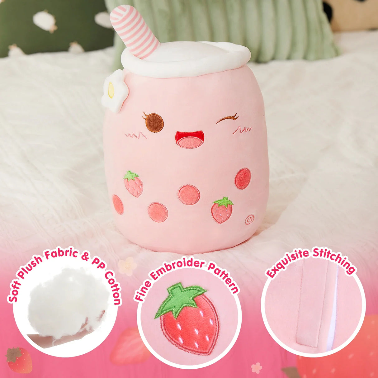 26-38cm LED Light Milk Tea Doll Plush Toy Green Pink Soft Cute Throw Pillows Strawberry Stuffed Animals for Girls Birthday Gift