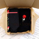 Viola Design 6PCS Gift Box Floral Solid Cotton Sock Tie Sets Clip Pin Cufflinks Hankie Men Wedding Party Daily Cravat Accessory