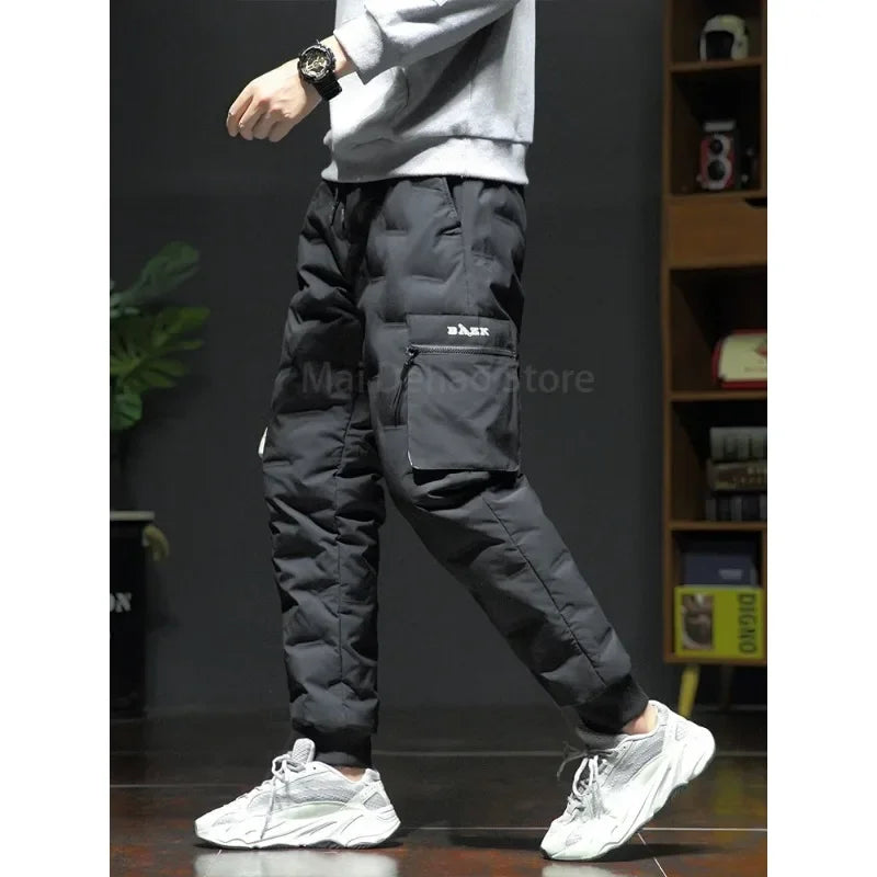 80% White Duck Down Padded Thicken Winter Warm Down Pants Men Joggers Sportswear Sweatpants Thermal Down Trousers