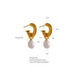 Yhpup Casting Exquisite Charm Natural Pearl Drop Earrings Stainless Steel Korea Jewelry Fashion 18k-plated Waterproof Earrings