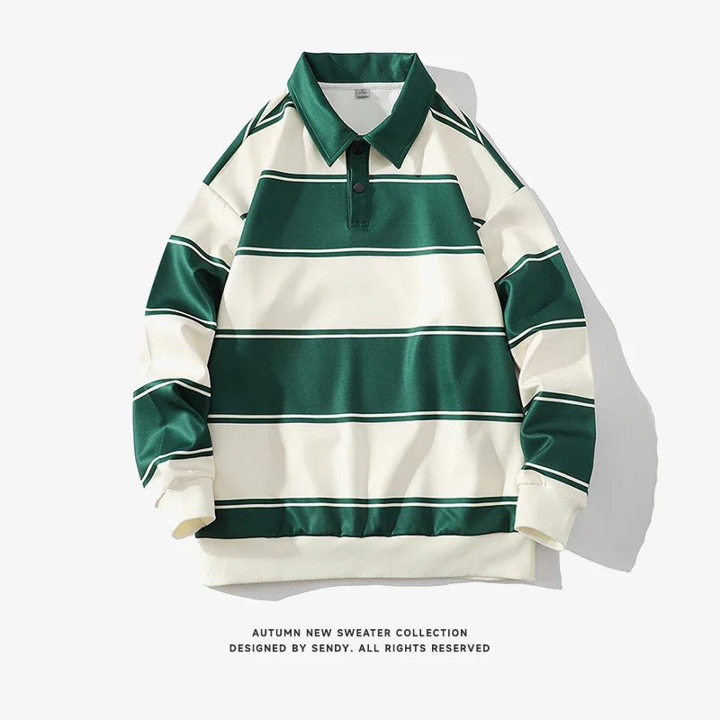 Fashion Polo Shirt Men For 2024 Autumn Spring Long Sleeves Harajuku Korea Striped Tops Tees Casual Tshirt Clothes Oversize