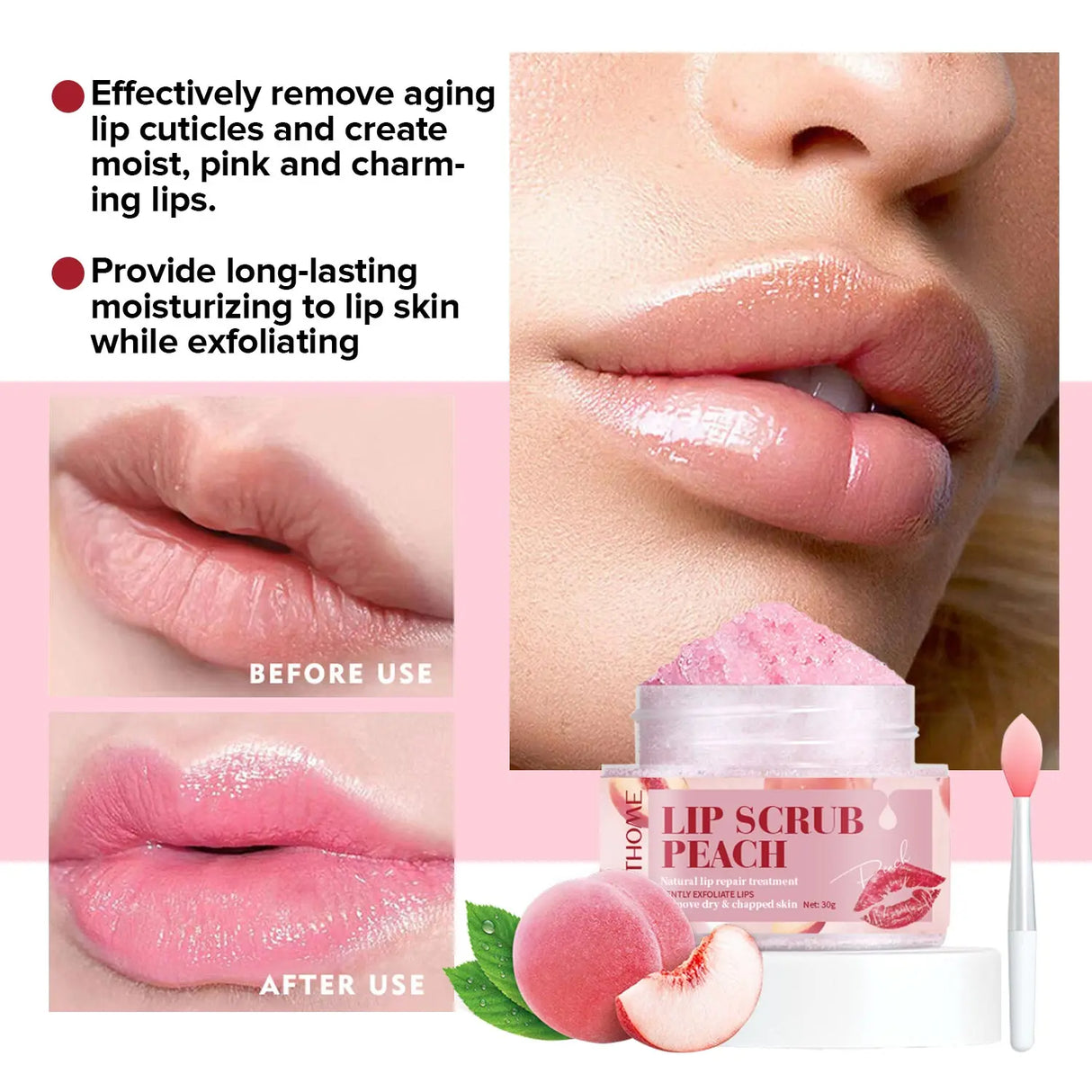 Peach Lip Scrub Exfoliating Lightening Fade Lip Lines Anti Dryness Removing Dead Skin Moisturizing Care Makeup Lip Care 30g