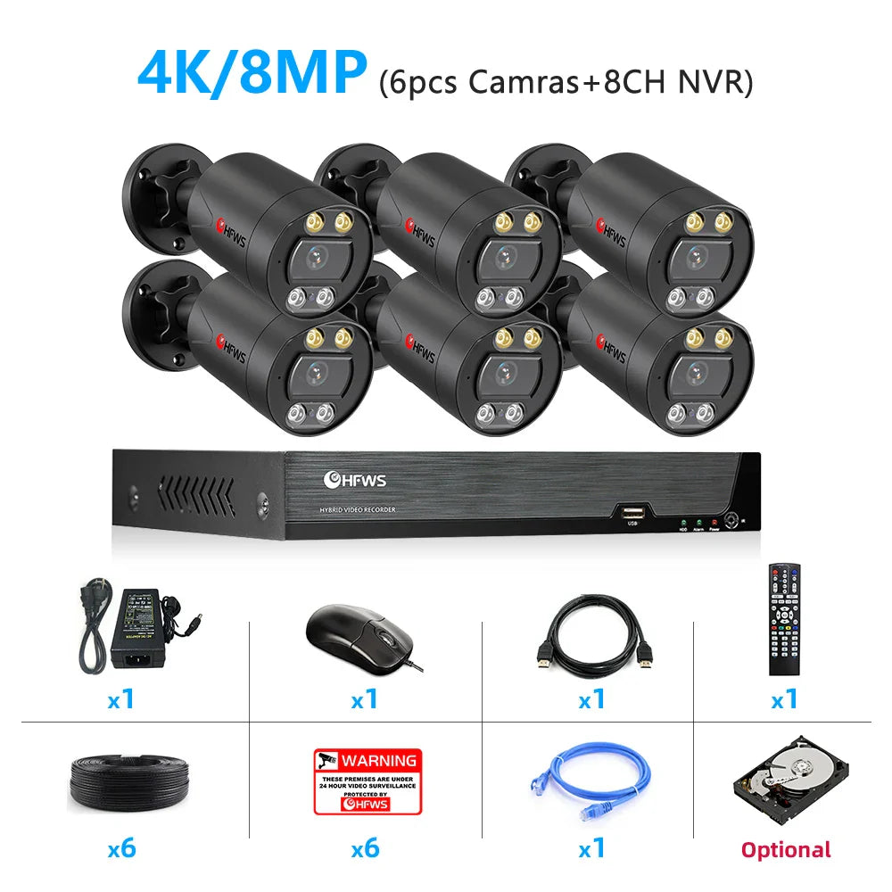 Surveillance Camera System 4K Video Recorder Nvr 8CH Home Outdoor Security Cctv Kit  Security Protection Poe Ip Cameras