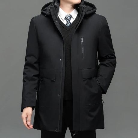 Men's Long Plush Thickened Parkas 2 pieces Winter Jacket Men's Parker Coat Winter Warm Thick Zipper Coat Padded Overcoat