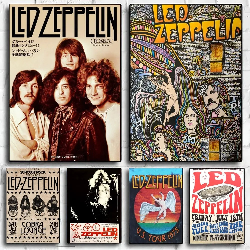 Band L-Led Z-Zeppelin Wallpaper Poster Kraft Club Bar Paper Vintage Poster Wall Art Painting Bedroom Study Stickers