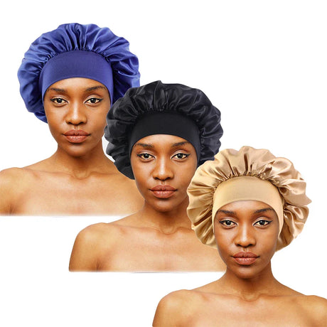 3PCS/LOT Women Satin Sleeping Hat Adjust Head Cover Bonnet Silky Nightcap Shower Cap Hair Care Unisex Cap Hair Styling Tools