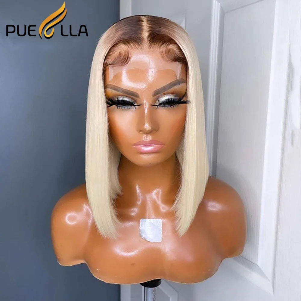 Ombre Honey Blonde New 13x4 Lace Front Short Bob Wig Transparent Pixie Cut Grey 613 Human Hair 13x6 Frontal Wigs For Women