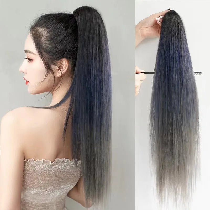 Ombre Color Straight Claw Clip On Ponytail Hair Extension Synthetic Ponytail Extension Hair For Women Pony Tail Hair Hairpiece