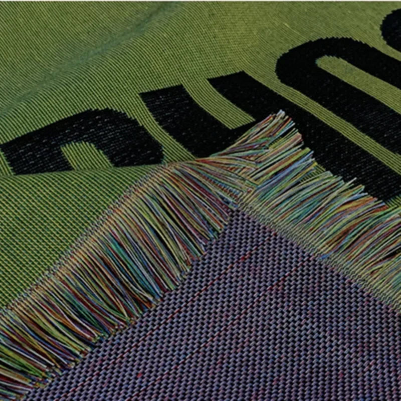Casual Green Letter Tassels Knitted Portable Outdoor Camping Picnic Mat Vintage Throw Blankets for Bed Nap Blanket Sofa Cover