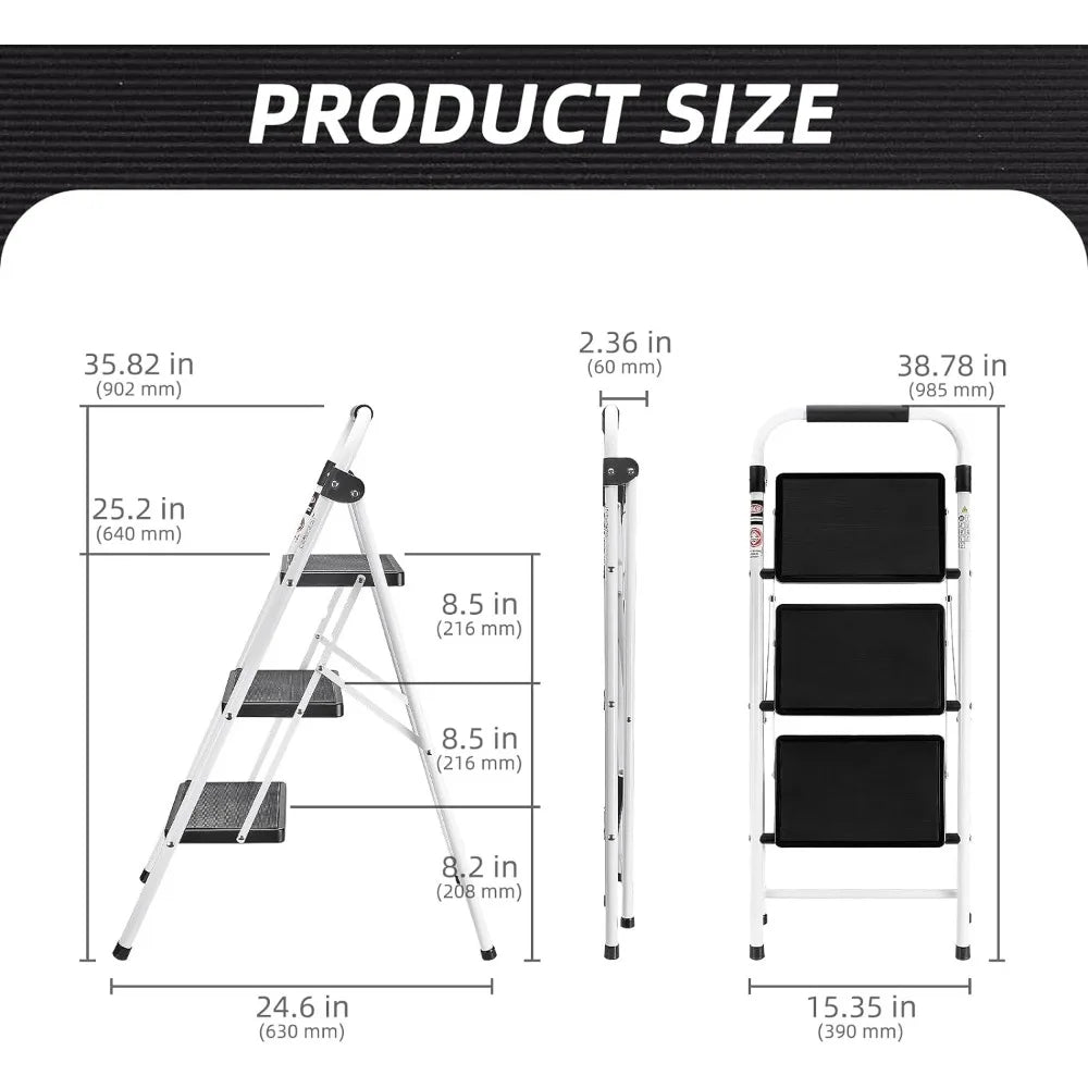 3 Step Ladder,Folding Step Stool for Adults with Handle, Lightweight Stepstool Perfect for Kitchen Household