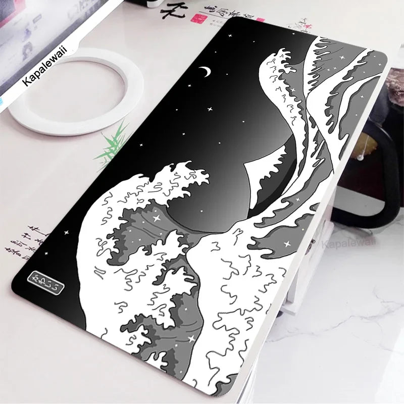 Black and White Wave Art Mouse Pad XXL 900x400mm Large Computer Mousepad Cool Gaming Cartoon Pad to Mouse Keyboard Desk Mice Mat