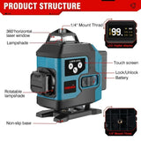 ONEVAN 4D 16 Line Laser Level 2x4000mah Battery 360 Horizontal Vertical Cross Light Laser Level Self-Leveling Measure Laser Beam