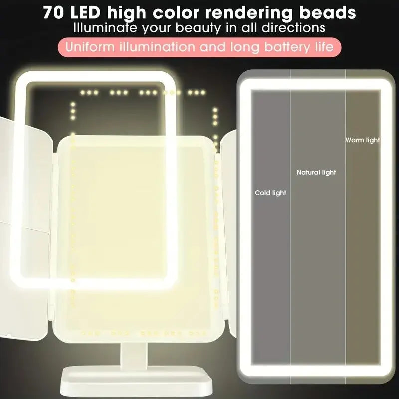 Makeup Mirror With Lights, 2X 3X Magnification, Lighted Makeup Mirror, Touch Control, Trifold Makeup Mirror, LED Makeup Mirror