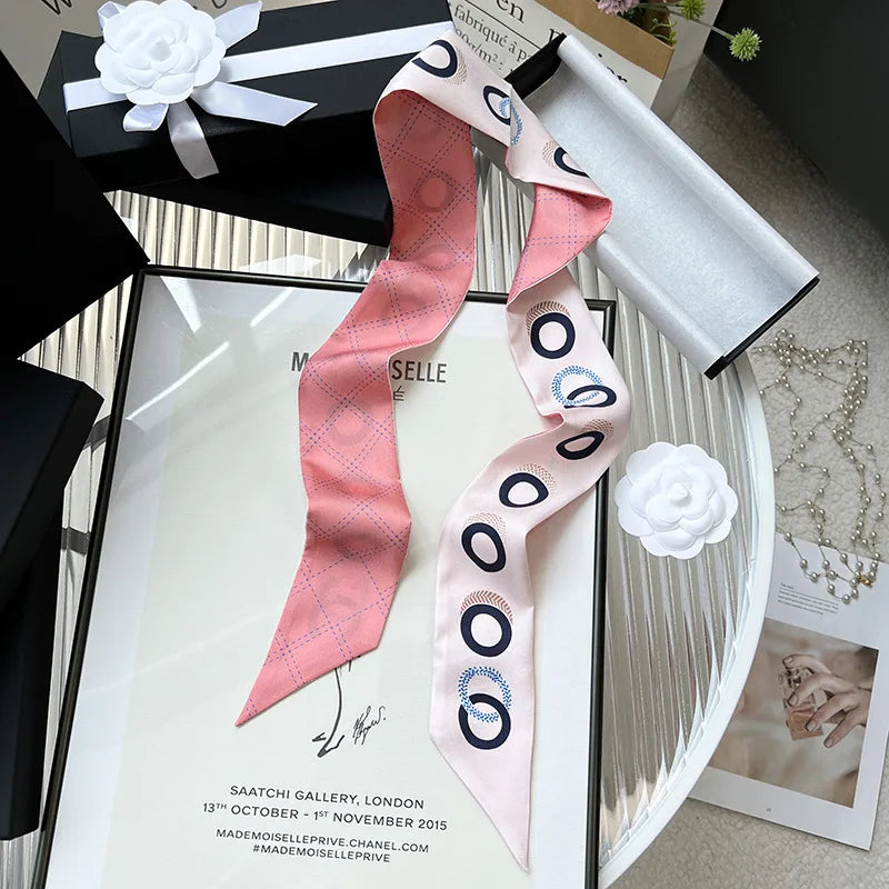 100% Silk Heavy silk Scarf Small fragrance style Long thin narrow tie bag Ribbon decorative streamers neck tie headband gift