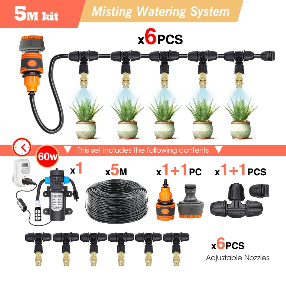 30-5M Garden Adjustable Brass Nozzle Misting Watering System 45/60/80/100W Self-Priming Pump Automatic Cool Irrigation Equipment