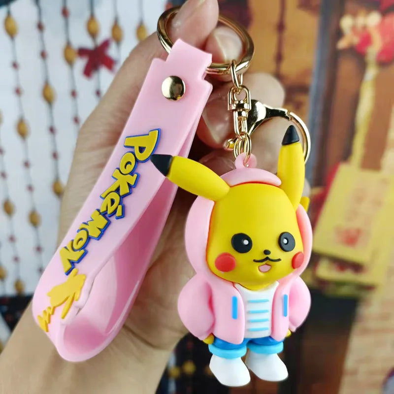 Pokemon Keychain Anime Figures Pikachu Cartoon Key Chain Charmander Psyduck Fashion Bag Keyring Pendant Accessories Toy Kid Gift