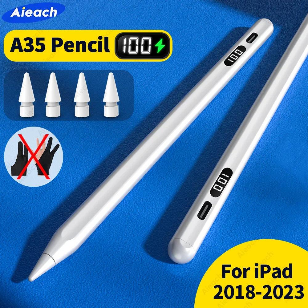 For Apple Pencil 2 1 AIEACH A35 iPad Pencil with Power Display, Palm Rejection, Tilt Stylus Pen for iPad Pro 11 Air 4 5 9th 10th