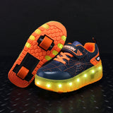 Kid Sneakers Spider Cartoon Mesh Usb Charge Luminous Shoes Outdoor Sport Roller Skates Child Skate Shoes Boys Girls Casual Shoes