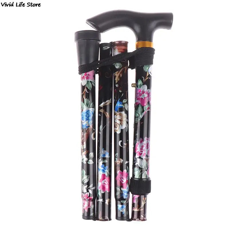 Adjustable 84-93cm Folding Walking Stick Sturdy Printed Travel Five-section Patterned Non Slip Crutch Cane Outdoor Sport Hiking