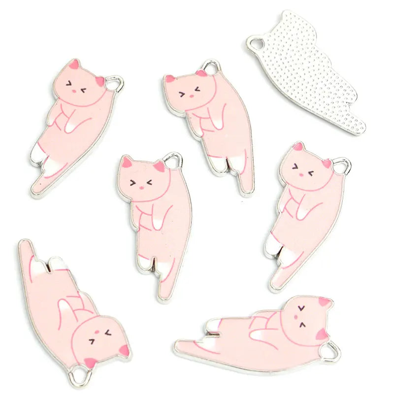 10pcs Kawaii Pet Kitten Enamel Charms for DIY Ornaments Accessories Necklace Earrings Keychain Cute Lazy Cat Alloy Pendants