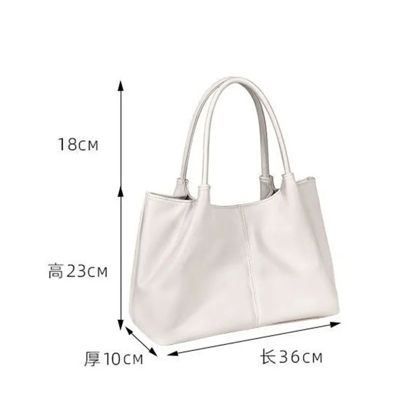 Simple White Shoulder Bag 2023 Women's PU Leather Soft Underarm Tote Bag School Large Capacity Bag Full Student Shopping Handbag