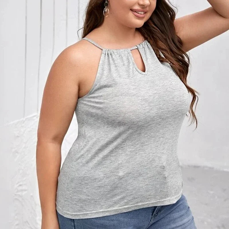 Plus Size Sexy Hater Neck Summer Casual Top Women Tie Detail Keyhole Front Work Office Tank Female Large Size Street Beach Cami