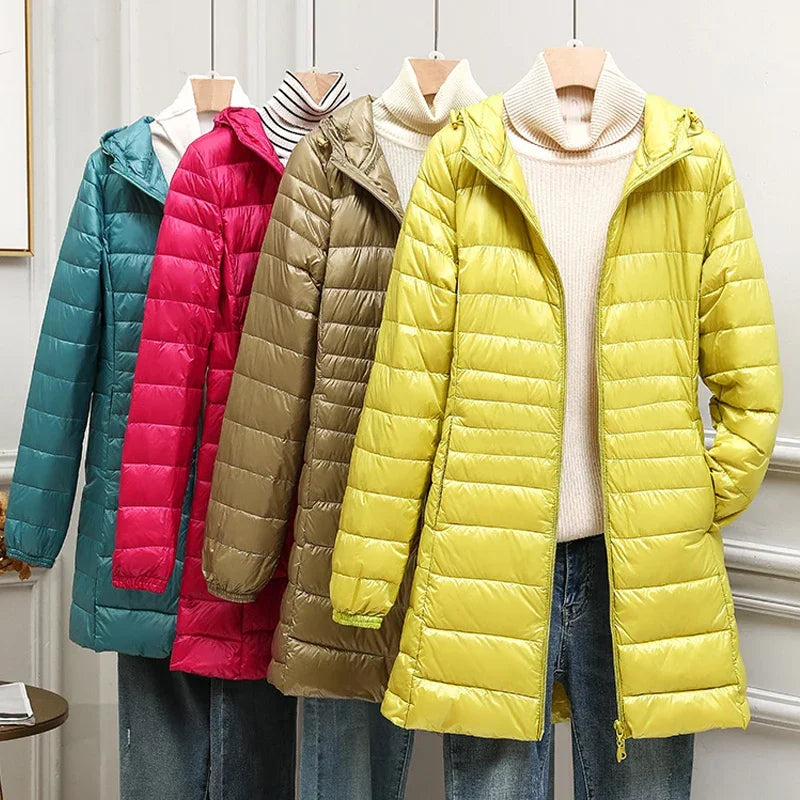 2023 Women Puffer Jackets Ultralight Duck Down Jacket New Autumn Winter Warm Portable Hooded Coat Female Windbreaker Parka